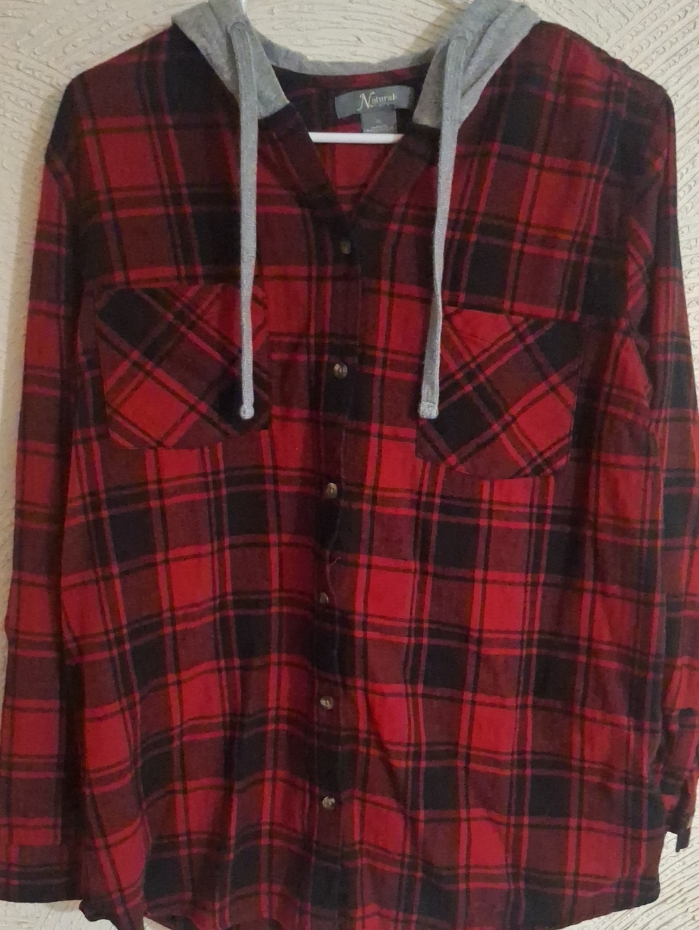 Red Plaid Hooded Women's Shirt